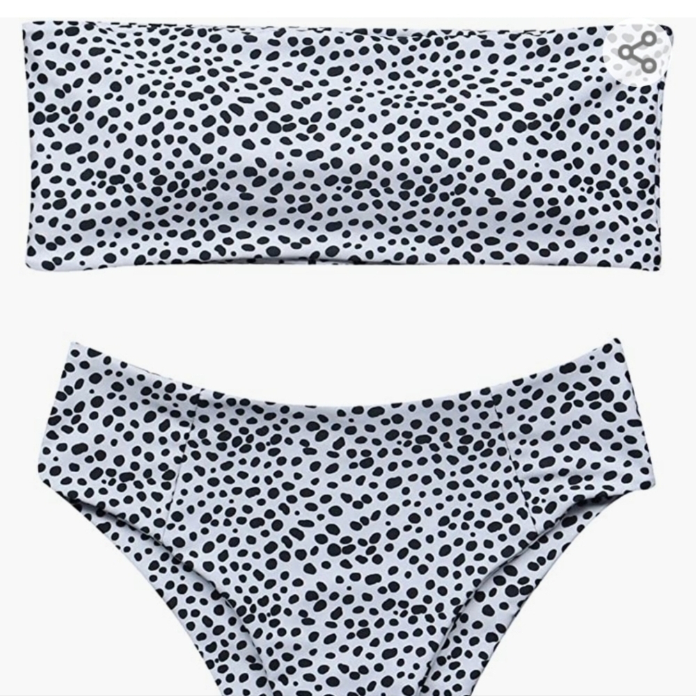 Two Piece Bandeau High Waist Cheeky Bikini Monochrome Spotted Festival Swimsuit